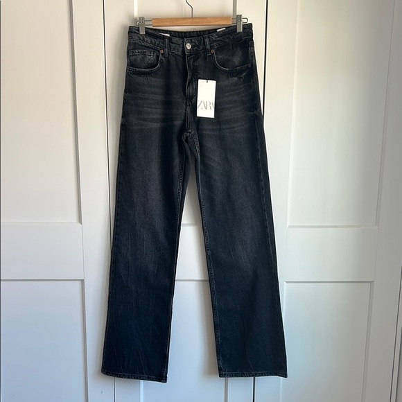 Zara Denim - Zara Black Straight Full Length High Rise Jeans | 10
